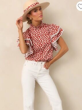 Prosperina Blair Brick Red Polka Dot Top
